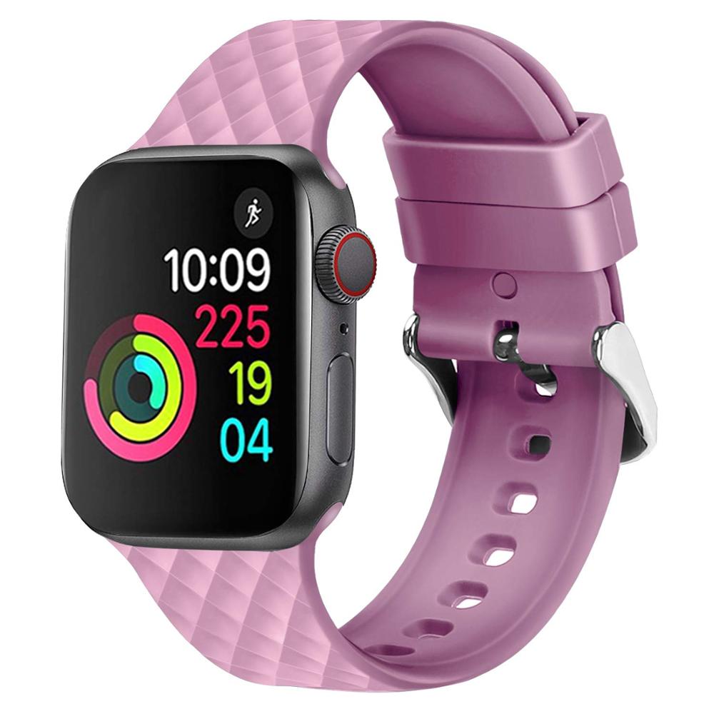 Bracelet en Silicone pour Apple watch 6 se, 38mm 42mm iwatch 40mm 44mm, bracelet de ceinture à motif rhombique, iwatch série 6 5 4 3 2 1: lavender / 38mm or 40mm