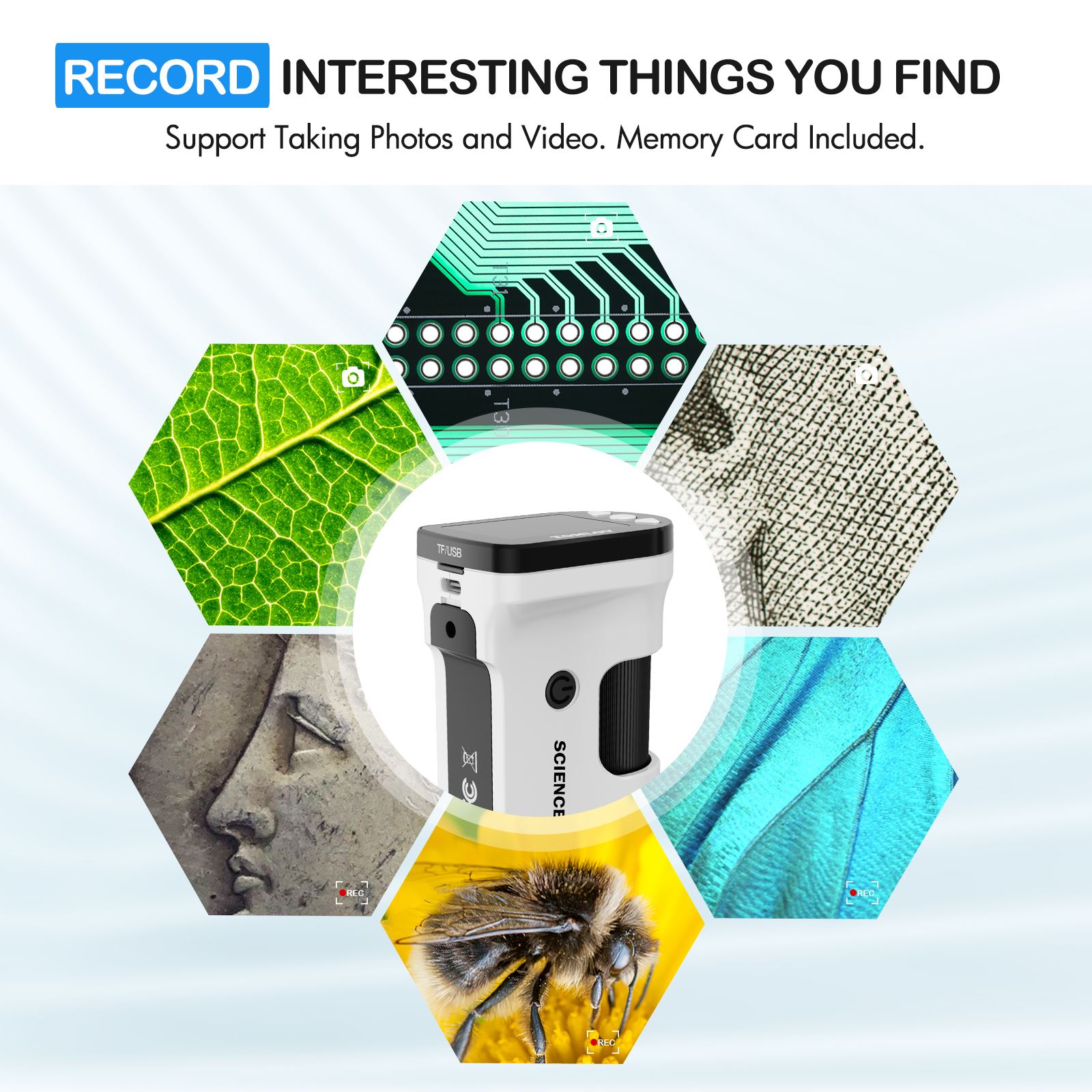 TOMLOV Handheld Digital Microscope 800X Picture/Video For Kids Biology Magnifying Glasses Lenses Microscope Camera