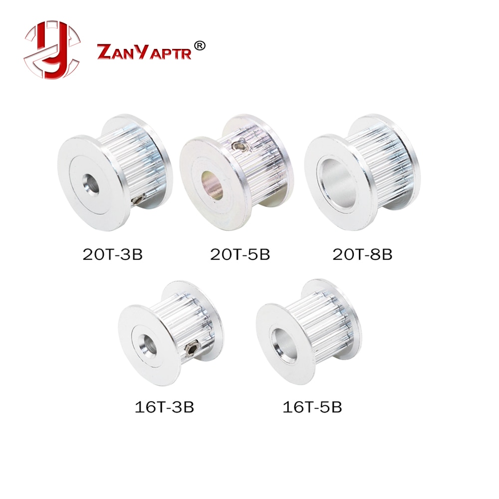 Roldana-correa dentada para impresora 3D, correa dentada de aluminio 2Gt GT2, 16T, 20T, 3mm, 5mm, 8mm, 6mm de ancho