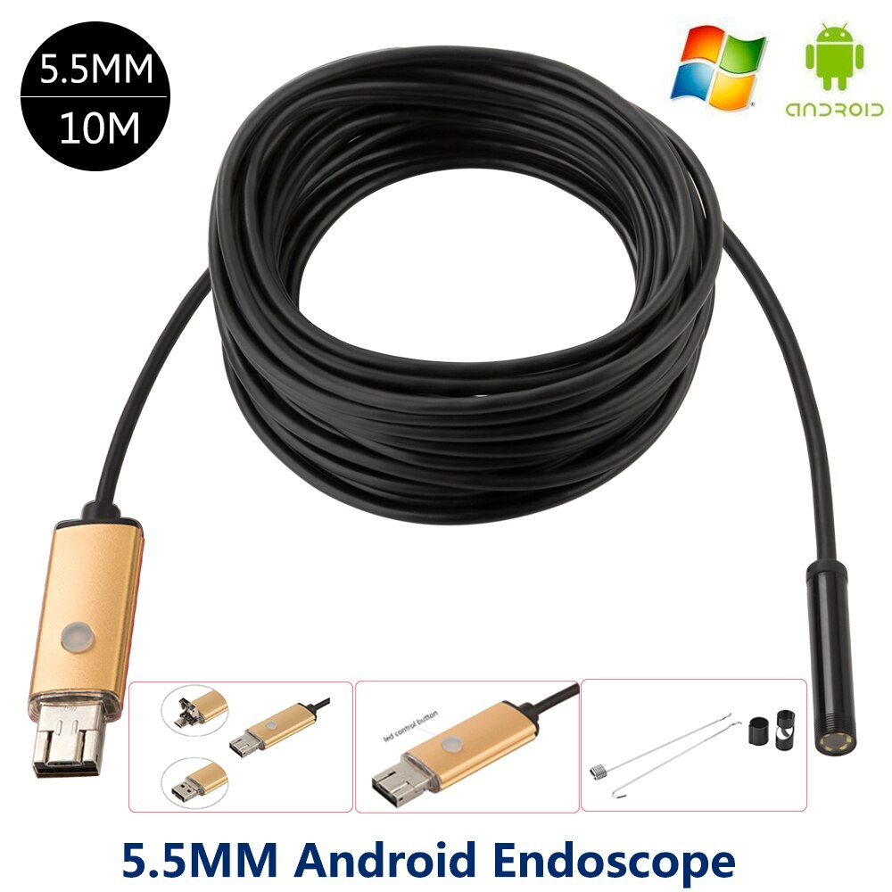 Caméra Endoscope pour téléphone Android, étanche, boroscope, Micro USB, objectif 5.5mm, 5/10M, 6 led Hd, pour Smartphone