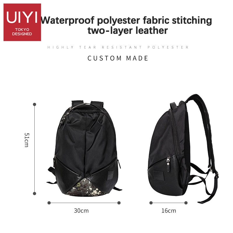 UIYI marca dos homens camuflagem mochila Coreano saco de escola mochilas mochila de viagem de grande capacidade à prova d' água bolsa para laptop macho Preto