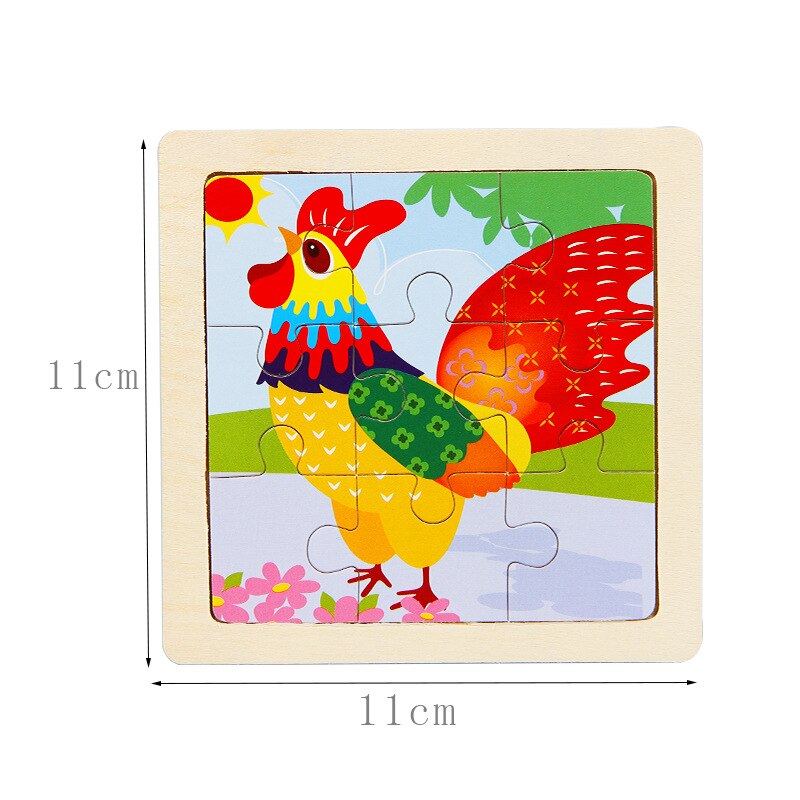 Mini Size 11*11cm Wooden 3D Cartoon Puzzle Jigsaw for Children Kids Cartoon Animal/traffic Puzzles Educational Toy Girl Boy