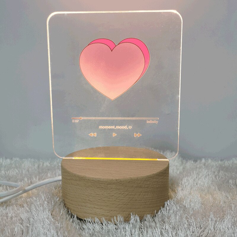 ins hjerte spiller 3d nattlys romantisk soverom usb bordlys valentine dag tre akryl lys skrivebordslampe