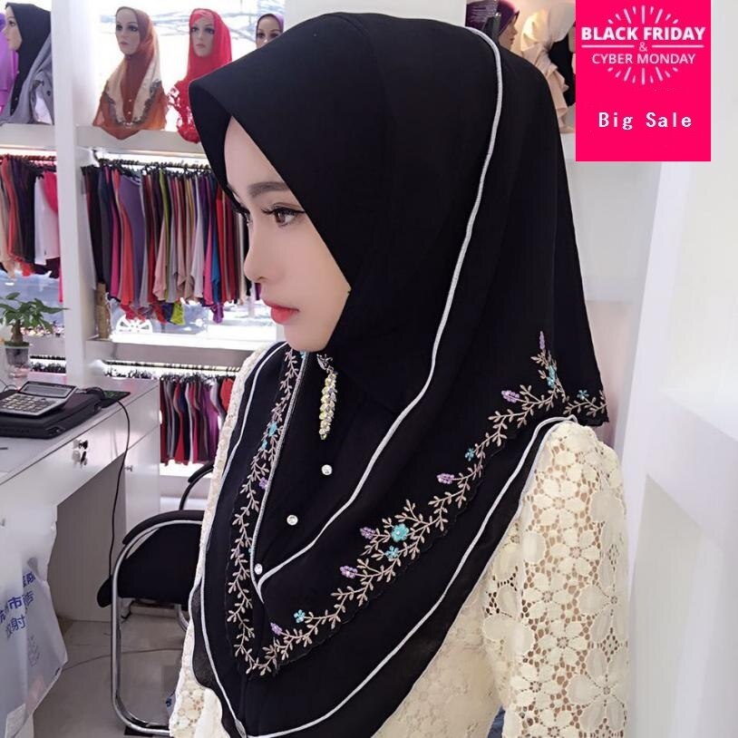 Muslimi huivi kesä malesialainen sifonki kirjonta pää naisten huivi hui peite pitkä pyyhe monivärinen huivi huivi  l609