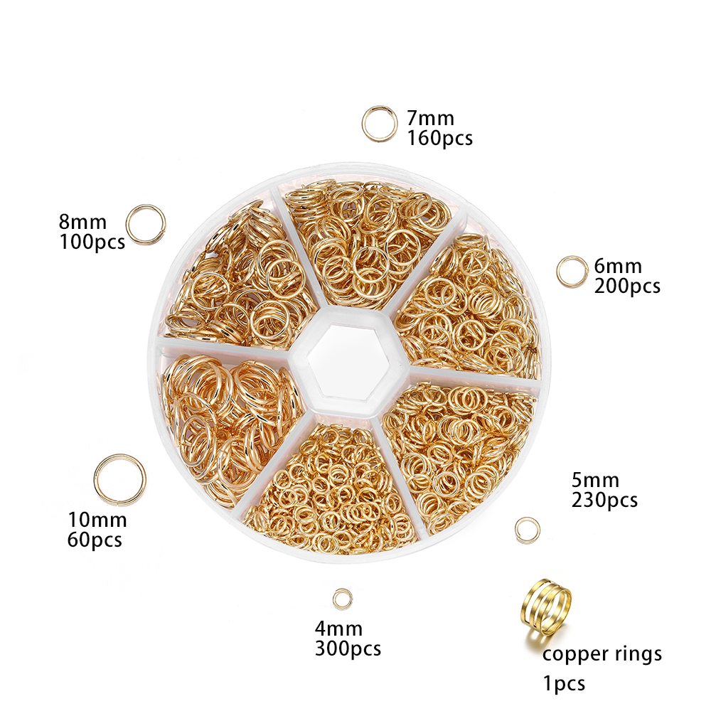 Kit Anéis de Salto Aberto para Fazer Jóias, Conjunto de Acessórios para Brincos e Colares DIY, Jóias Fazendo Suprimentos, 4mm, 5mm, 6mm, 7mm, 8mm, 10mm, 1 Conjunto: Vermelho