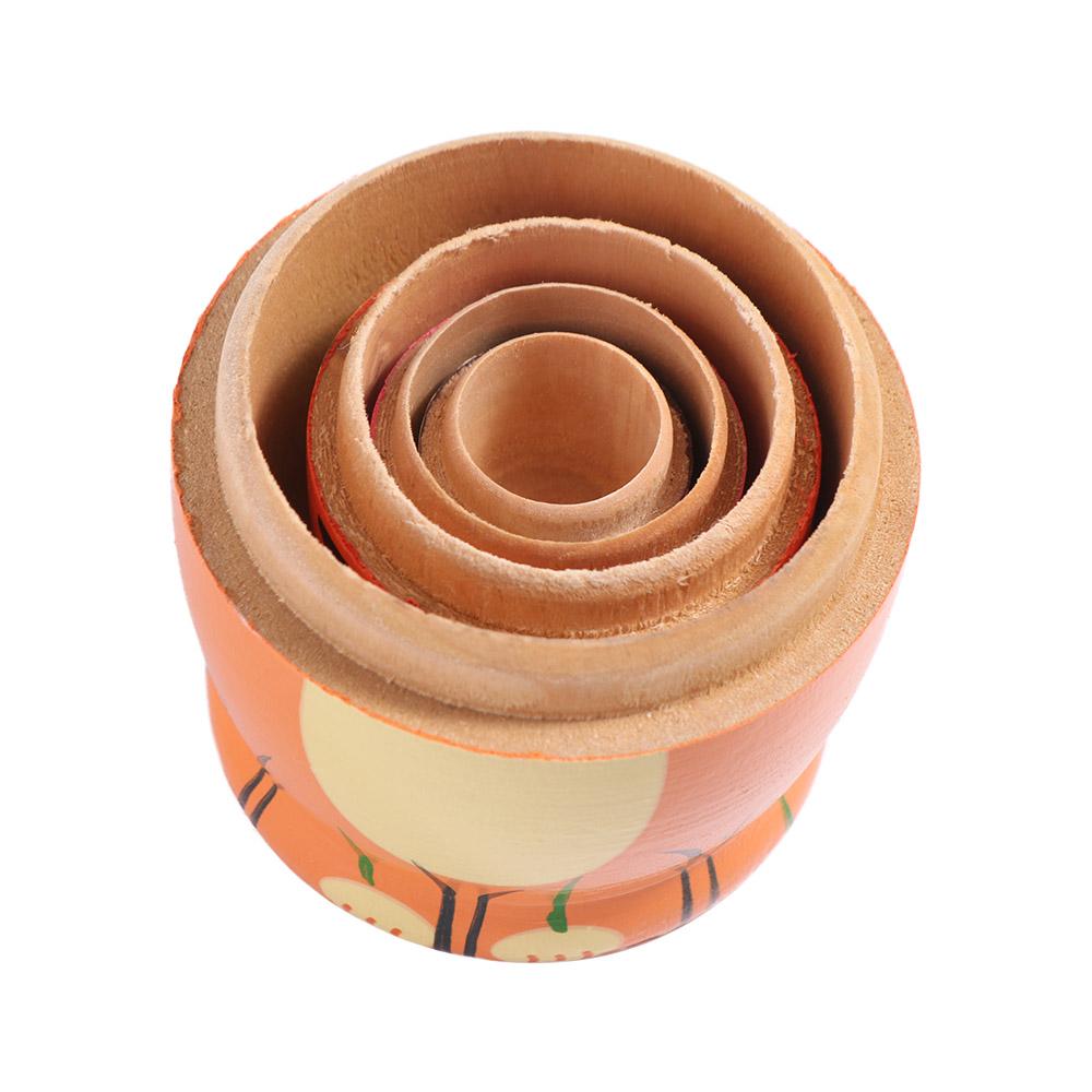 Adorno de madera anidado decoraciones hechas a mano Matryoshka patrón de animales de 5 capas apilamiento
