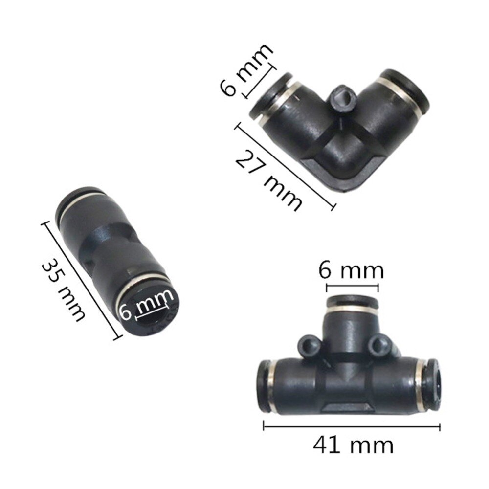6mm Tee, Elbow, Straight Hose connector Pneumatic Pipe Slip-lock Quick connector mist cooling Pipe joint adapter 5 Pcs