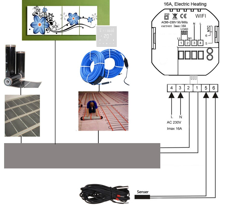 Touch Screen External Programmable Smart Room for Heating Thermostat Controller WiFi With Iphone /Android APP: 16A WE