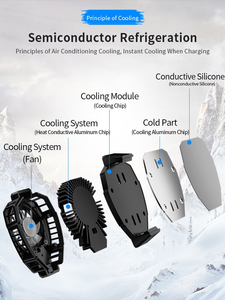 Semiconductor Refrigeration Phone Cooling Fan For Android iOS Game Radiator Black Portable Cell Phone Cooler