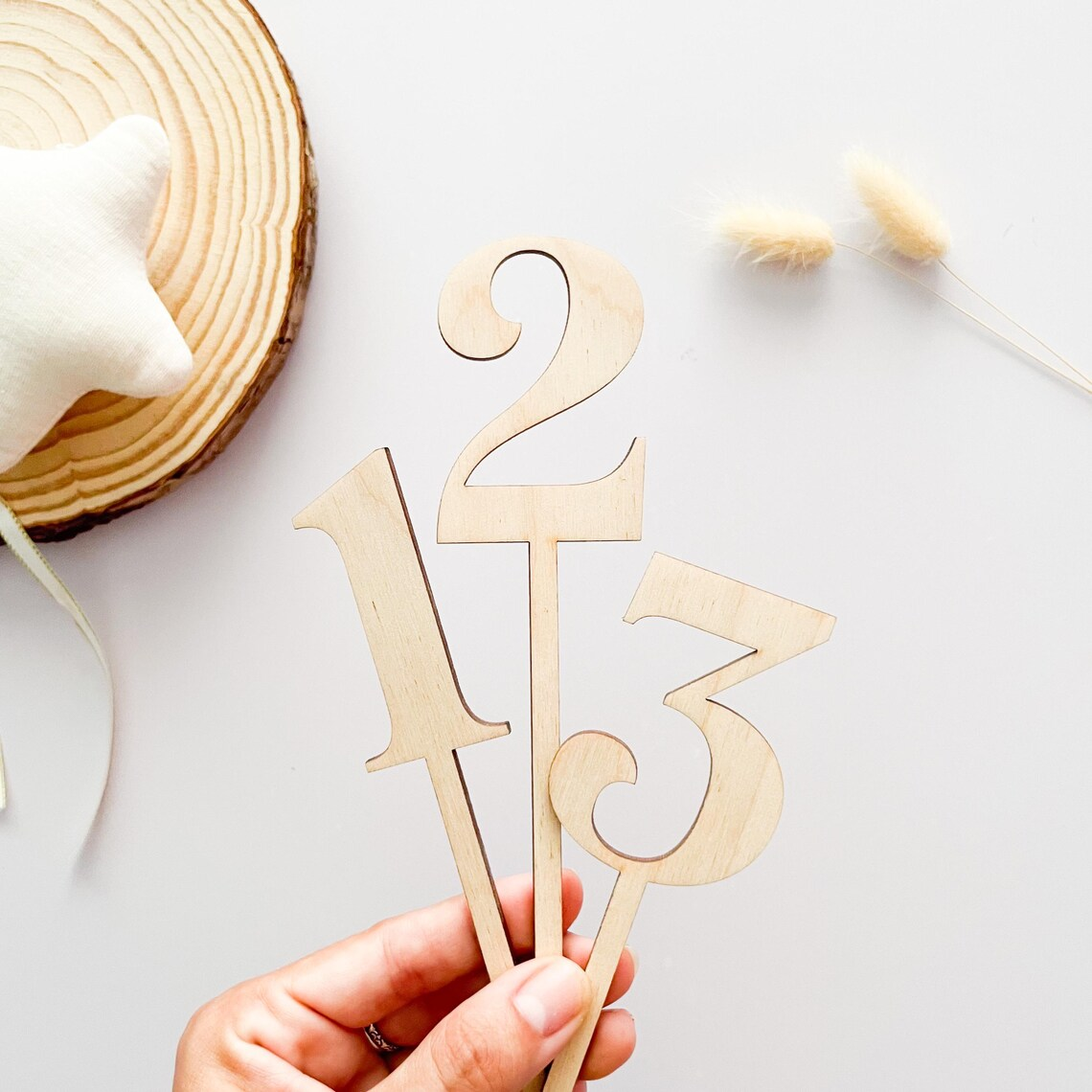 Juego de adornos para tartas de madera rústica con números 1, 2, 3 decoraciones para fiestas de cumpleaños