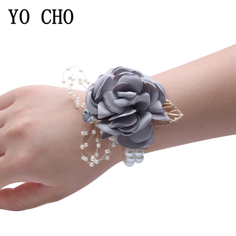 Stof Rose Bloem Hoofd Wedding Bridal Pols Corsage met Parel Accessoire Bruidsmeisje Corsage Armband Party Decoratie Armband