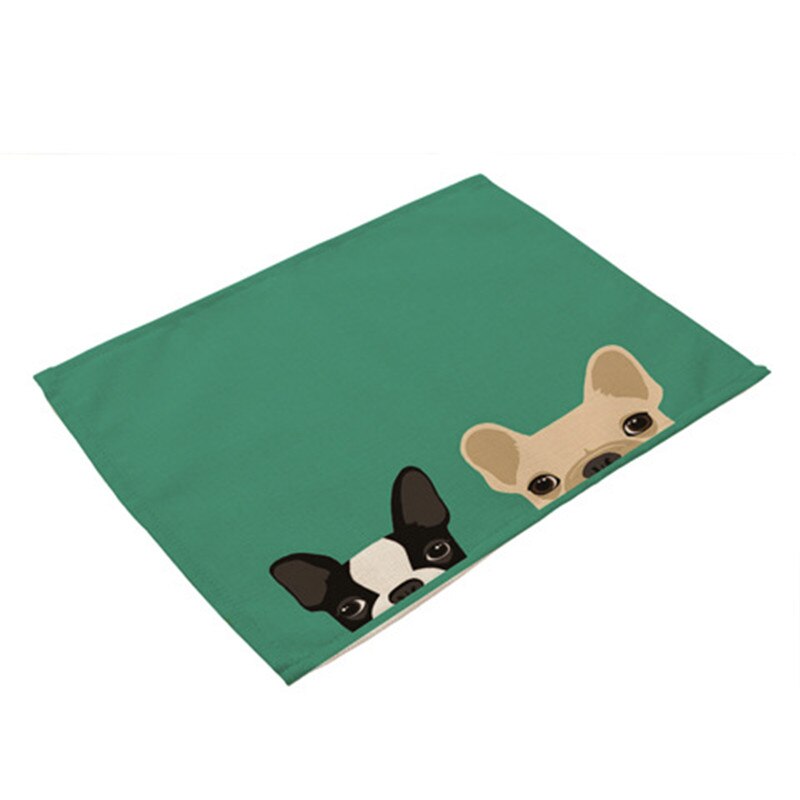1 stk hund kat mønster dækkeserviet spisebordsmåtte drikkeunderlag western pad bomuld linned kop måtte 42*32cm køkken tilbehør  ma0001: D