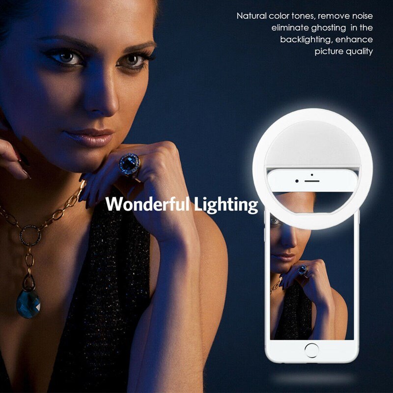 Usb Oplaadbare Led Selfie Ring Licht Voor Iphone Samsung Xiaomi Huawei Telefoon Clip Ronde Cirkel Draagbare Mini Ringlicht Flash