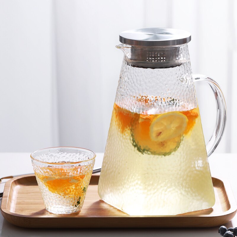 Glaskanna kallvattenflaska hamrad fyrkantig högtemperaturbeständighet uppvärmningsbar 1800ml 1500ml 1200ml 1000ml
