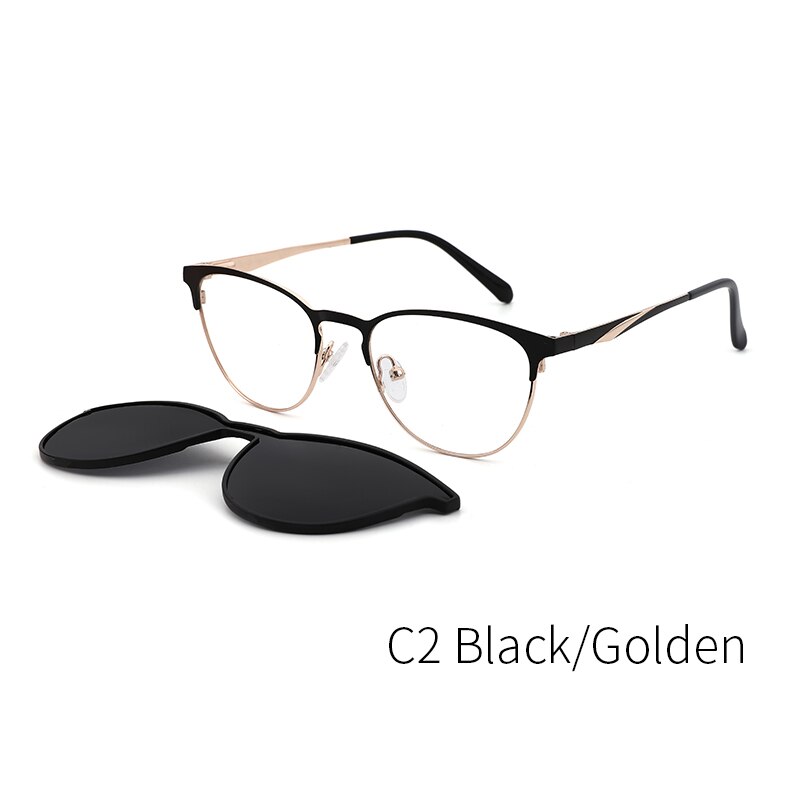 Lenspace-gafas de sol redondas polarizadas para hombre, lentes de sol masculinas con Clip magnético, TR90, graduadas ópticas, accesorios para gafas: C2 Black Golden