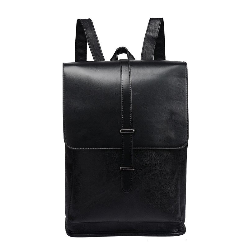 leisure men's Backpack Travel PU leather backpack college student schoolbag computer bag: black