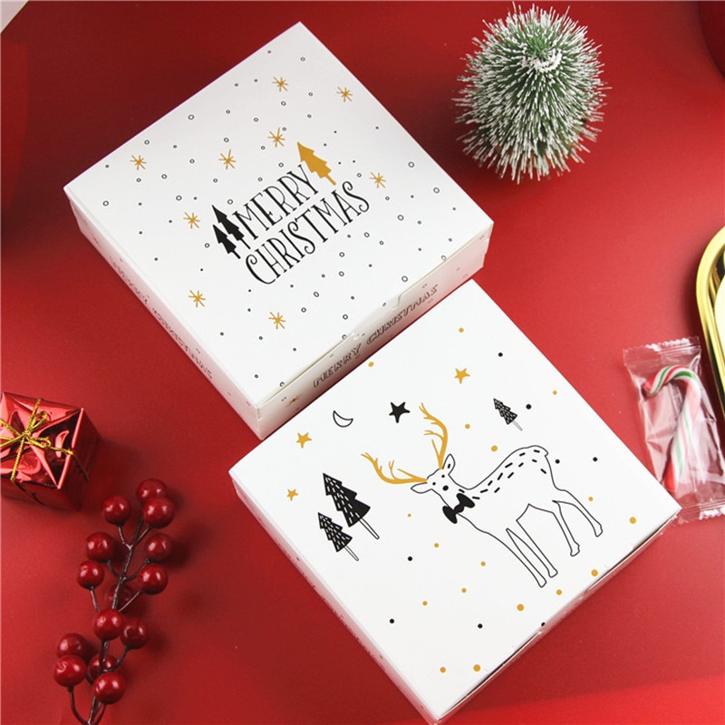 Boîtes à pour dragées de noël, emballages pour invités avec arbre de noël et cerf, sac pour noël, fête de nouvel an, 2 pièces