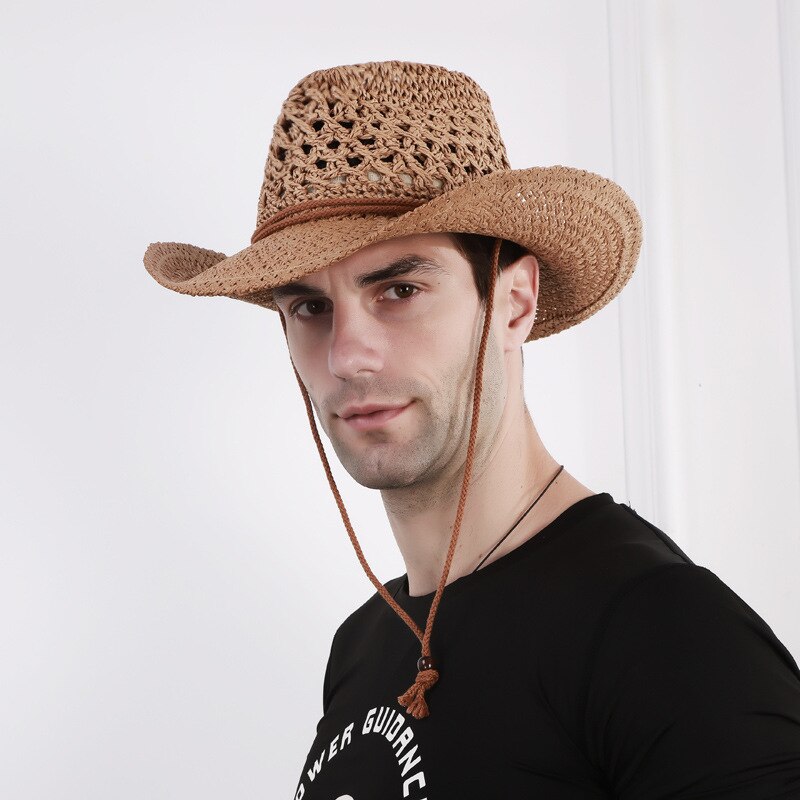 Western cowboyhat til mænd kvinder sommerhatte fiskehat udendørs vævet hat herrehatte kaskethat: 04
