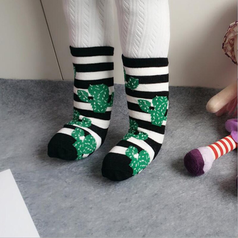 Cactus kindersokken katoen zwart wit gestreepte sokken baby beenwarmers peuter meisjes kleding accessoires