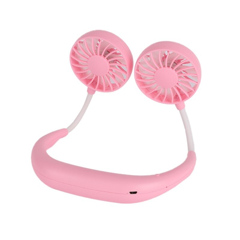 Usb oplaadbare draagbare handsfree nekbandventilator persoonlijk, mini dubbele nekventilatoren 3 snelheden: Roze