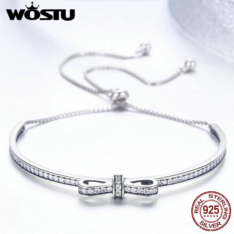 WOSTU nouveauté 925 en argent Sterling étincelant chaîne de nœud papillon réglable Bracelet Bracelet pour les femmes S925 bijoux CQB108