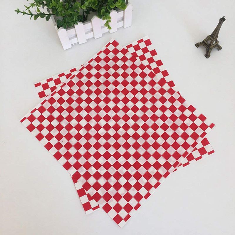 100 pièces damier deli bonbons panier liner papier d&#39;emballage alimentaire, gros répulsif, Sandwich Burger emballage, rouge et blanc