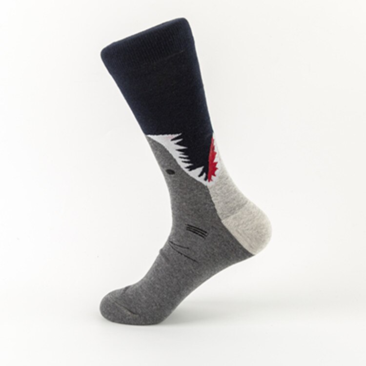 Peonfly nyhed streetwear glade sokker mænd harajuku hip hop haj havfisk mønster kunst mænd sokker bomuld calcetines: 2 / Usa 7-12