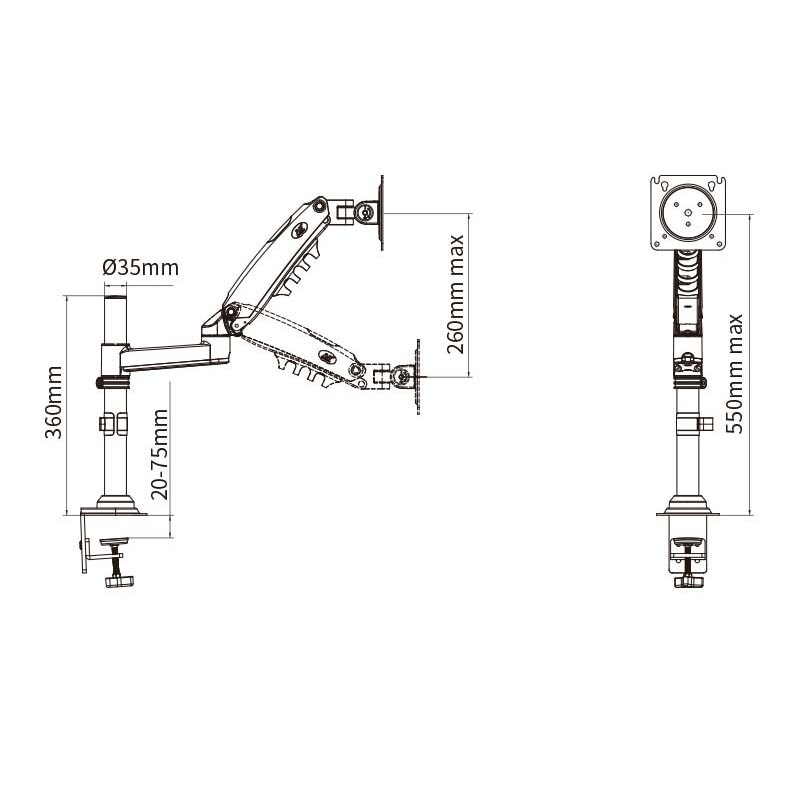NB H80 17-27" Monitor Holder Arm Gas Spring Full Motion LCD TV Mount 2-9kg ergonomica dual arm clamp bracket 2pc USB3.0
