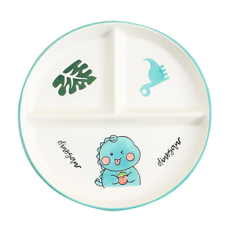 Children's Tableware Cartoon Ceramic Grid Plate for One Person Breakfast Plate Divider Plate Ceramic Dish Serving Platter: WHITE