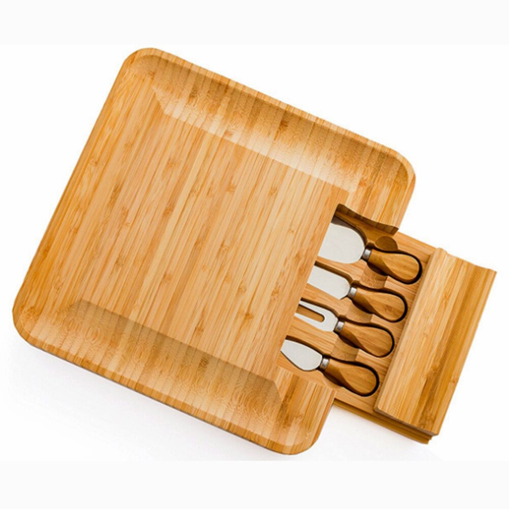 33 x 33 x 3.5cm Bamboo Cheese Board Slide-Out Drawer Serving Platter Wood Desktop Household Fruit Organize Gadgets