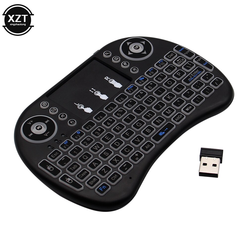 Miniteclado I8 retroiluminado, 2,4G, con Control remoto, inglés, ruso, Air Mouse, inalámbrico, para ordenador portátil, TV BOX, Touchpad, USB