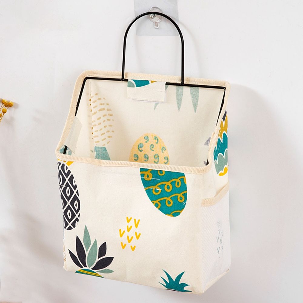 Panier de rangement en lin et coton, tissu imprimé à rayures simples, sac de rangement mural suspendu à la maison ou au bureau avec crochet: 2