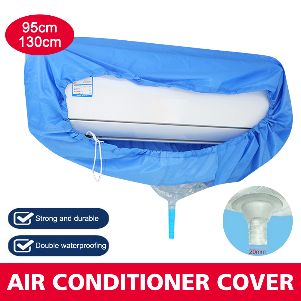 Capa de lavagem de ar condicionado, 95cm, 130cm, com mangueira, pvc, à prova de respingos, limpeza de ar condicionado, poeira, saco de coleta de água