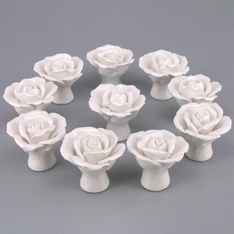 10 stuks handgemaakte vintage keramische kastdeurknoppen met rozenbloem, ladegrepen en handgrepen, witte deurknoppen, meubelgrepen