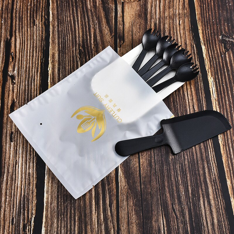 Wegwerp Food Grade Servies Set Kleur Matte Bestek Lade Bestek Bakken Verjaardagstaart Partij Mes Vork Plaat Keuken Supplie