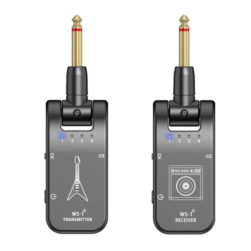 WS1 2.4G Wireless Guitar System Transmitter Receiver 4 Channels 2.4G Guitar Wireless System for Electric Guitar: black