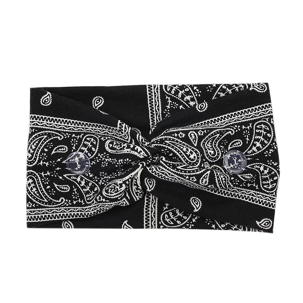 Unisex Paisley Print Stretch Knop Brede Hoofdband Anti-Leash Masker Haarband Zweet Absorberende Huidvriendelijke Yoga Workout zweetband: Black