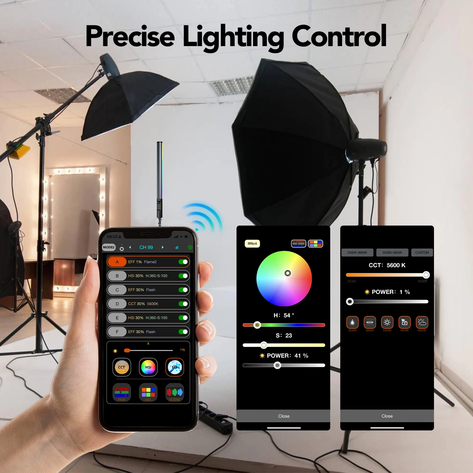 Rgb-fotografielichtstaaf, handzame led-videolichtstick 2700k-9900k ° kleuren 360 2600 mah oplaadbare batterij en app-afstandsbediening.