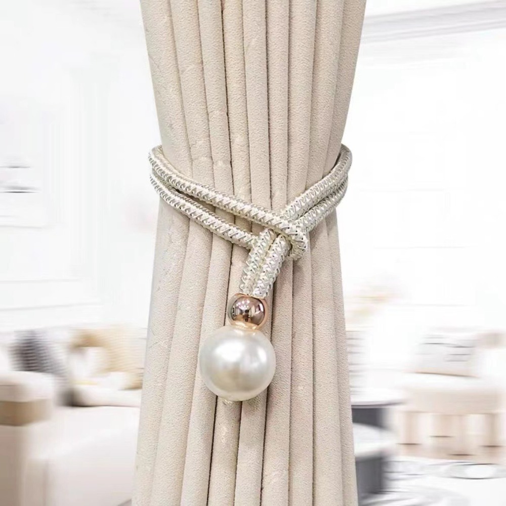 Polyester Pearl Curtain Tieback Adjustable Pearl Curtain Buckle Buckle Tie Rope Beautifully Curtains Tie Rope Home: WHITE