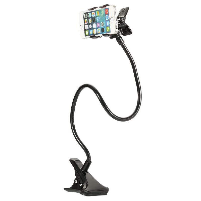Universal doven telefonholder arm fleksibel mobiltelefon stativ stents holder seng skrivebord bordklip svanehalsbeslag tilbehør: Sort