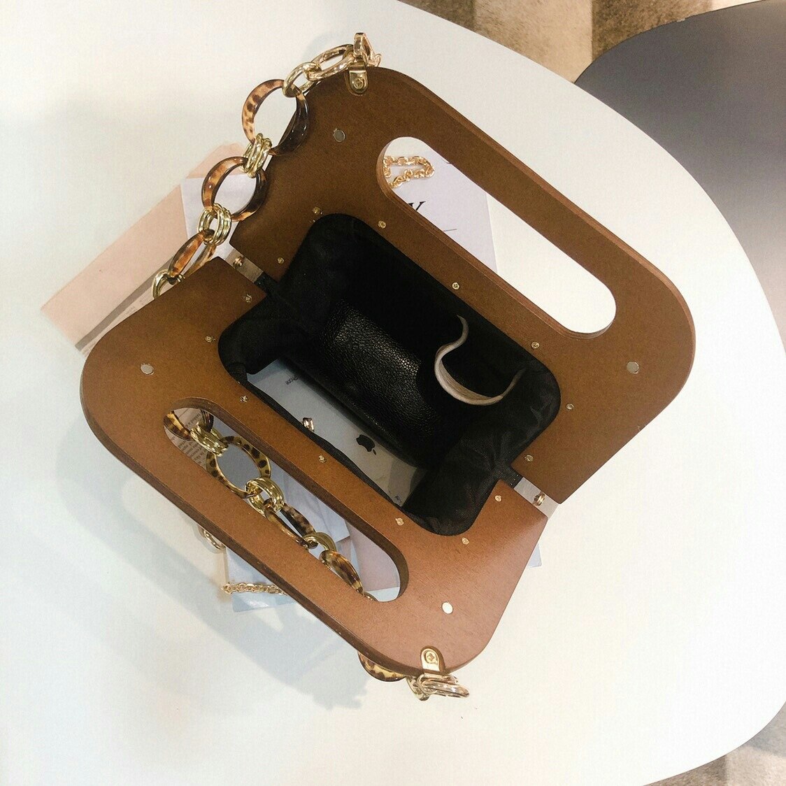 Houten clip tas dames handtassen acryl ketting schouder crossbody tassen dames luipaard schelp tas dames dames tassen