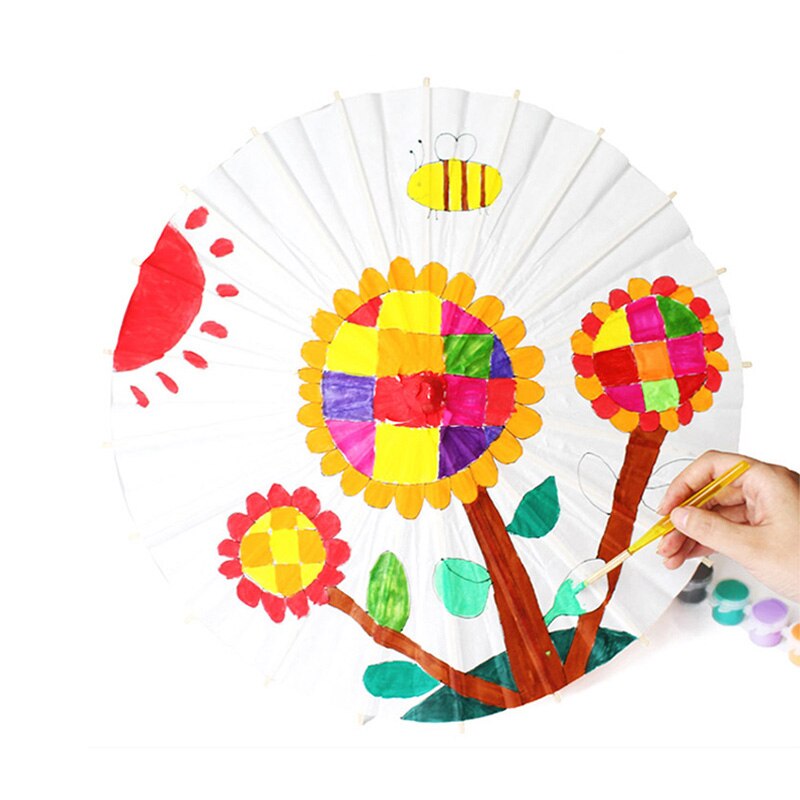 Paraguas de papel de aceite pintado a mano para niños, paraguas de estilo chino en blanco, accesorios de decoración de arte, pintado a mano