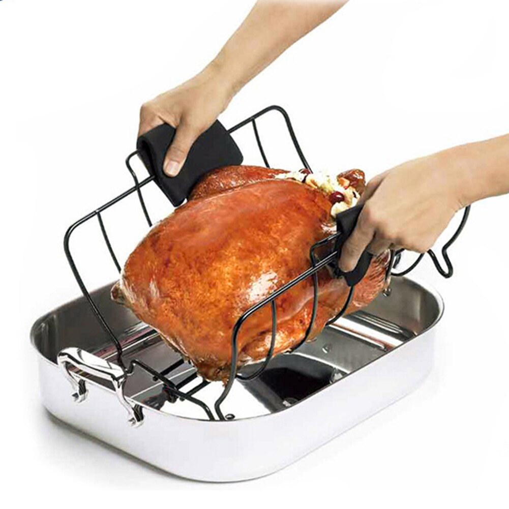 Non-Stick Rib Shelf Stand Barbecue Rib and Roast Rack Stainless Steel Grilling BBQ Chicken Beef Ribs Rack Grilling basket