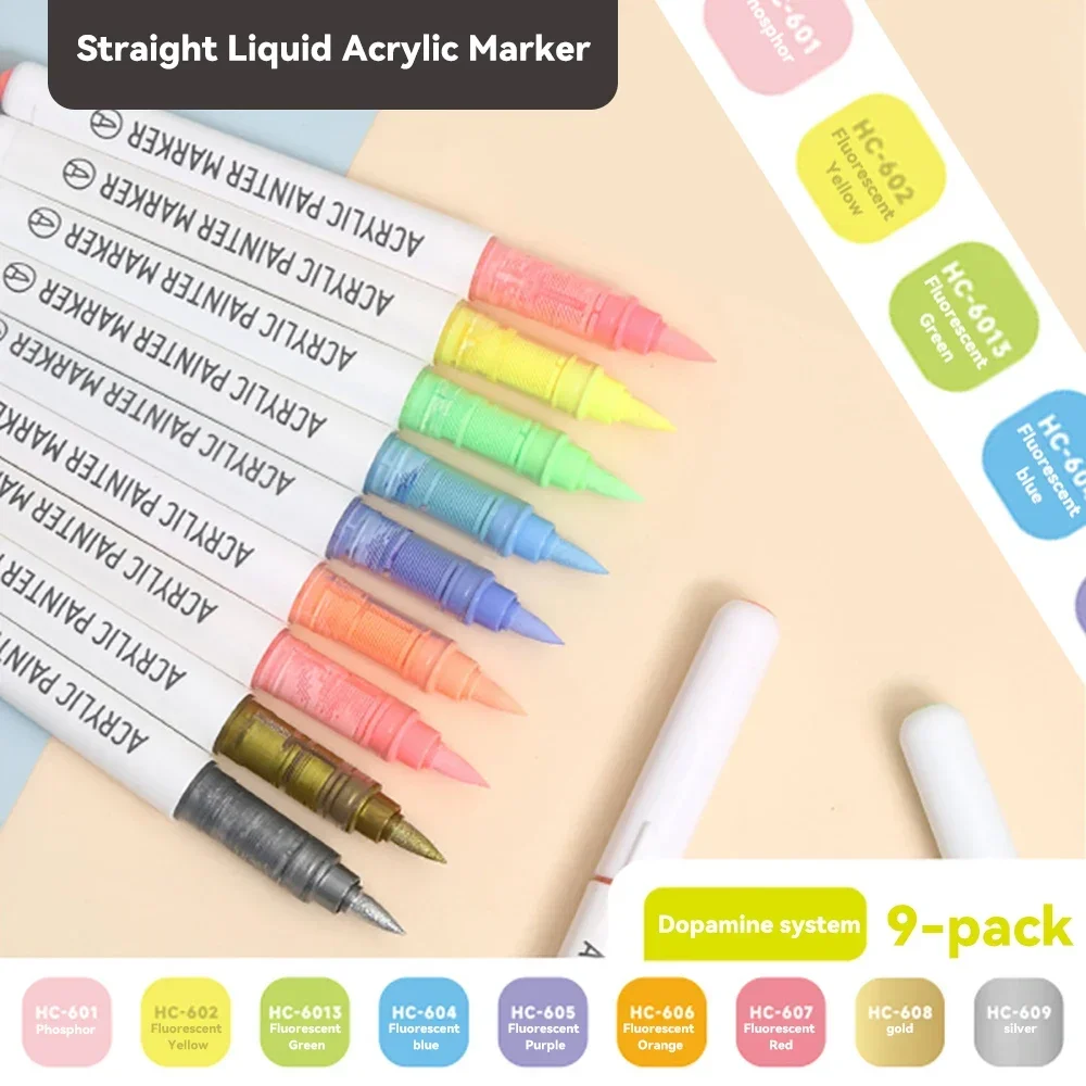 Languo acrylic marker pen soft head painting can be stacking color intelligent control ink color pens 9 color student brush set: Light Grey