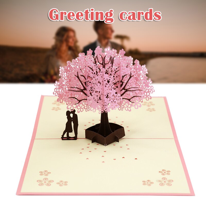3D Cherry Blossom Pops-Up Card Handmade Romantic Greeting Cards for Wife Girlfriend Husband TP