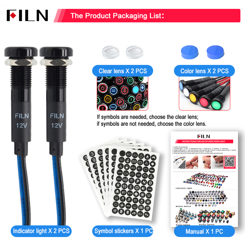 8mm Symbol indicator light 12V-24V LED Car Boat LED Warning Dashboard Signal Lights Instrument Pilot light Black Finished: Blue