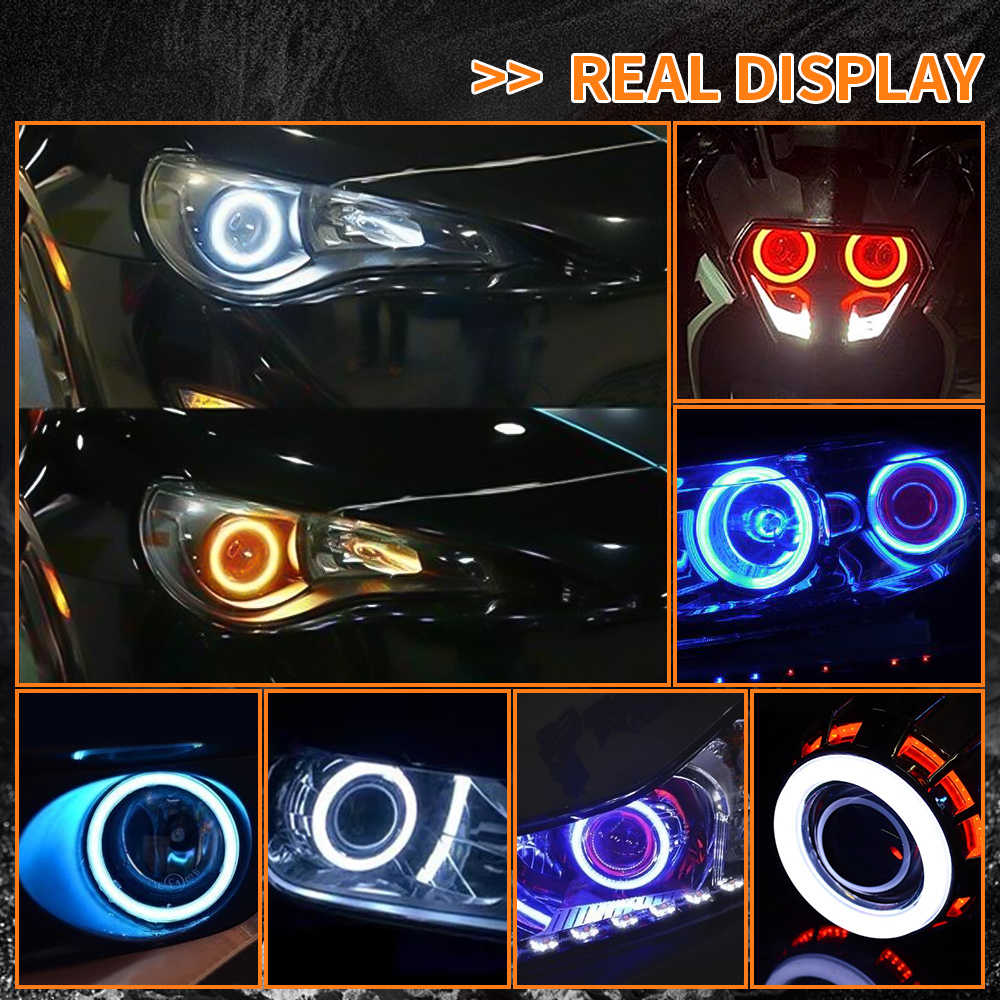 Bil LED Angel Eyes Halo Ringar - RGB med Blinkers - 60mm till 120mm - APP Bluetooth DRL Strålkastare
