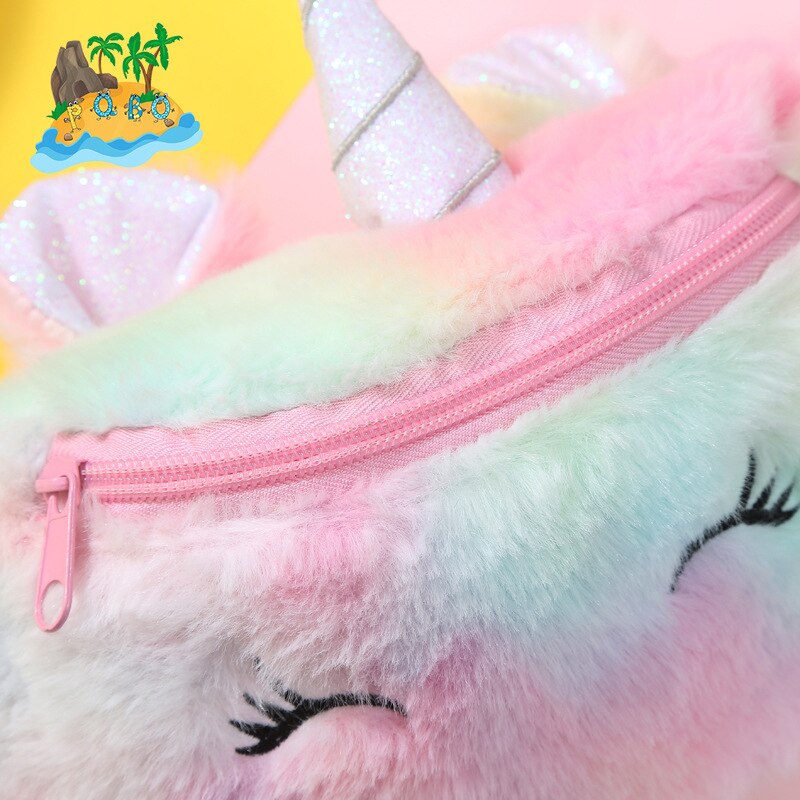 Sac à main licorne en peluche, sac messager à bandoulière de dessin animé pour filles et étudiants, sac de poitrine mignon pour enfants d'hiver