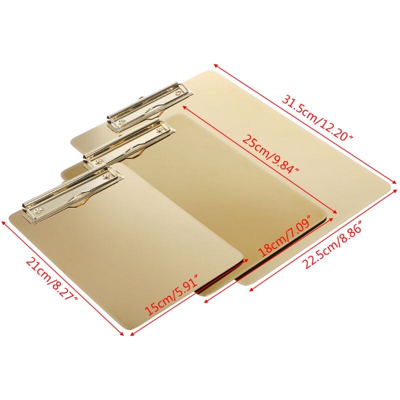 Metal udklipsholder skriveplade filmapper dokumentholder skrivebord opbevaring skole kontor papirvarer leverer 3 størrelser