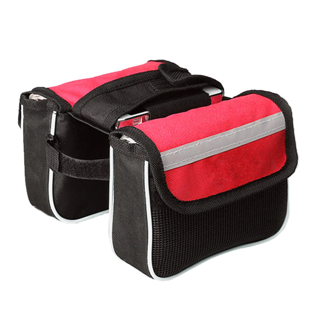 Bolsas para tubo delantero de bicicleta, funda impermeable para teléfono móvil, bolsa para SILLÍN de ciclismo de montaña, paquete de accesorios para bicicleta: Rojo